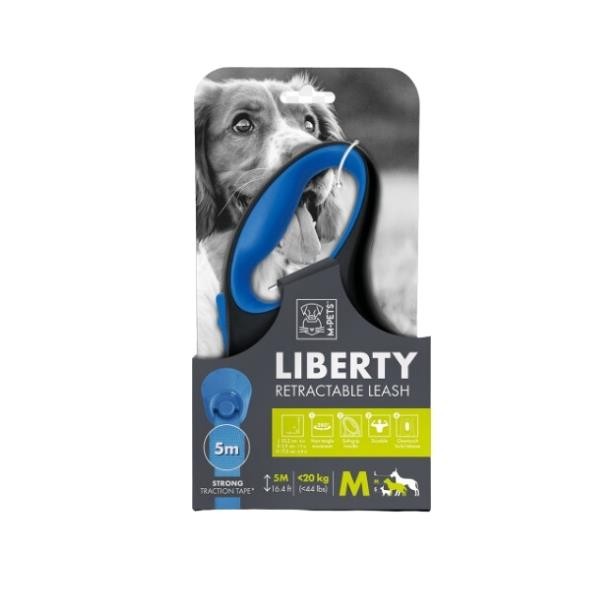 M-Pets Liberty Şerit Otomatik Köpek Gezdirme Kayışı  Mavi Large
