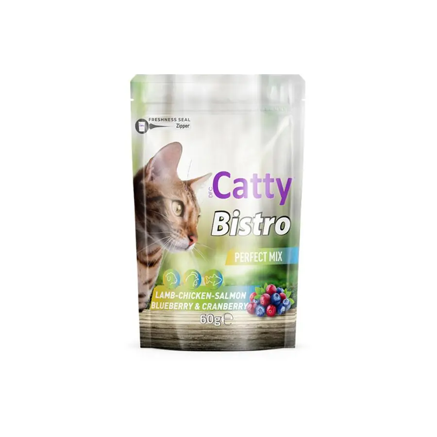 Catty Bistro Mükemmel Karışım Kuzulu Tavuklu Somonlu Yaban Mersinli ve Kızılcıklı Kedi Ödül Maması