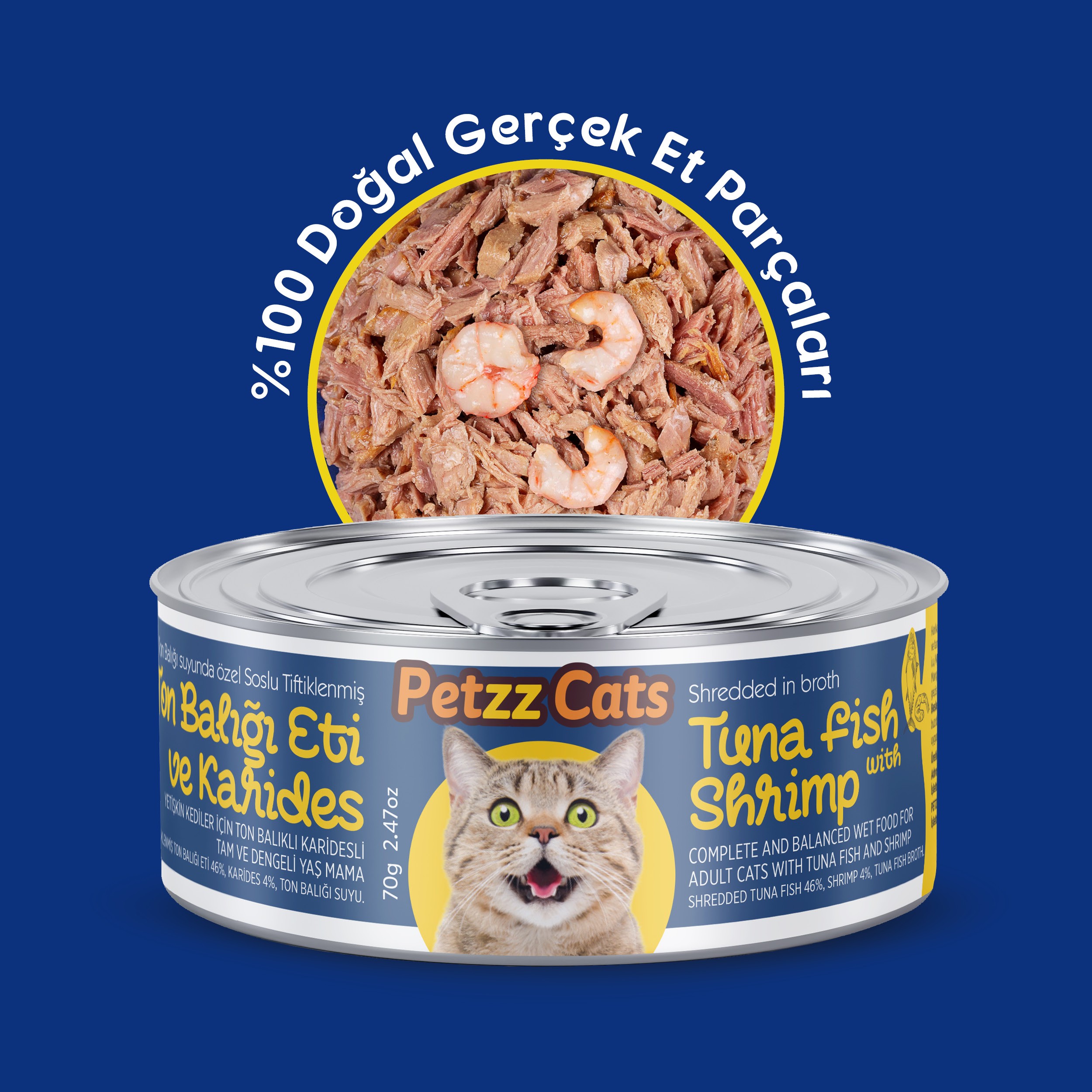 PetzzCats Lezzetli Sos İçinde Taze Fileto Ton Balıklı ve Karidesli Konserve Kedi Maması