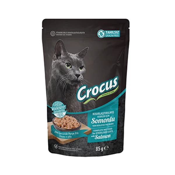 Crocus Tahılsız Pouch Jöleli Somonlu Kısırlaştırılmış Konserve Kedi Maması