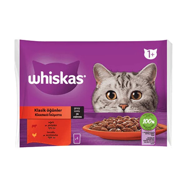 Whiskas Pouch Sos İçerisinde Sığır Etli ve Tavuklu Yetişkin Konserve Kedi Maması