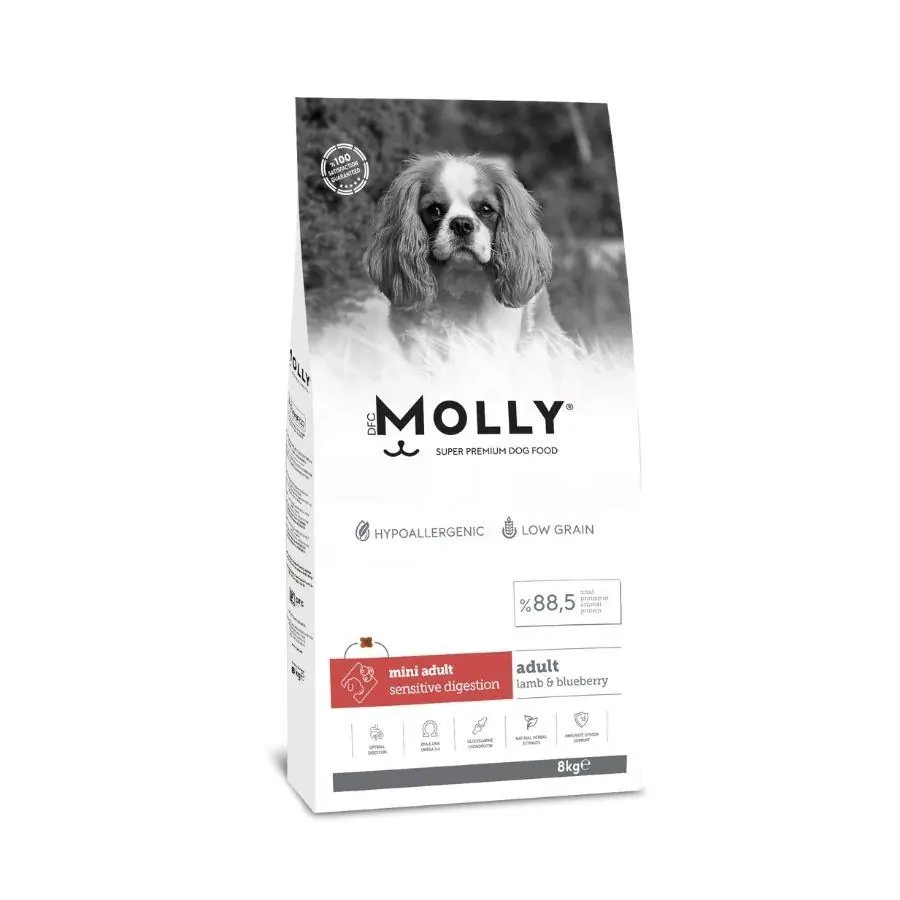Molly Düşük Tahıllı Hypoallergenic Kuzulu ve Yaban Mersinli Küçük Irk Yetişkin Köpek Maması 8 Kg