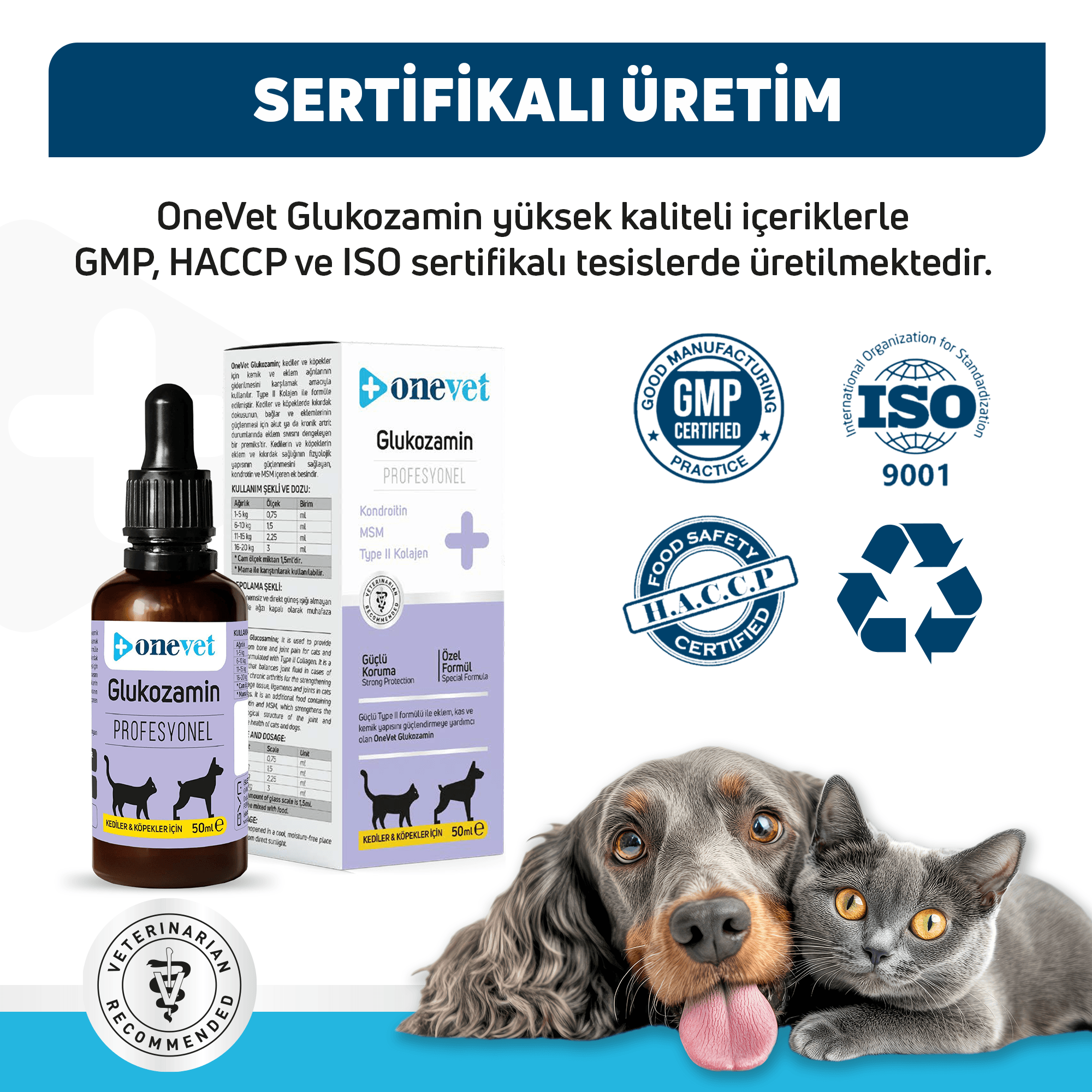 OneVet Glukozamin Kedi ve Köpekler İçin Eklem, Kas ve Kıkırdak Sağlığı Destekleyici Damla