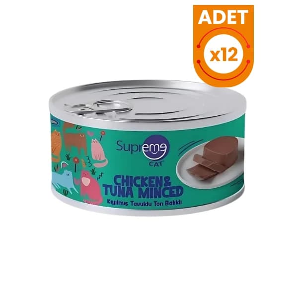 Supreme Cat Kıyılmış Tavuklu ve Ton Balıklı Yetişkin Konserve Kedi Maması