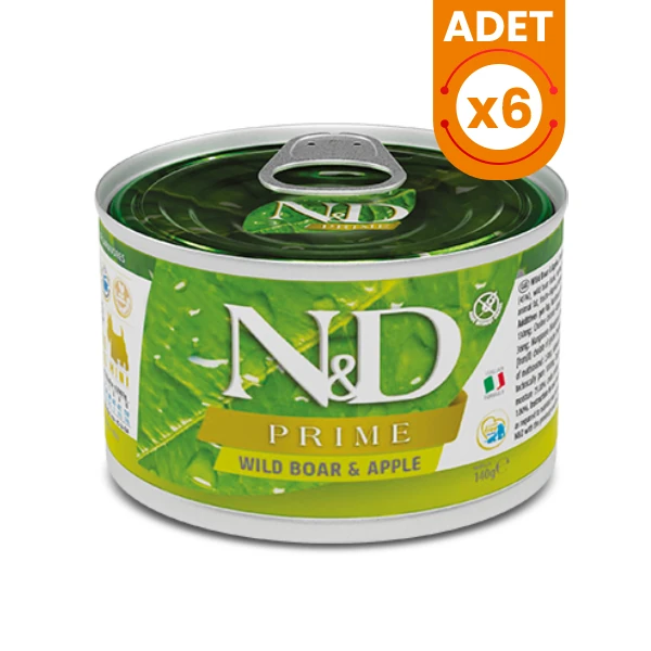 N&D Prime Yaban Domuzlu ve Elmalı Mini Irk Konserve Yaş Köpek Maması - 6 Adet 140 Gr