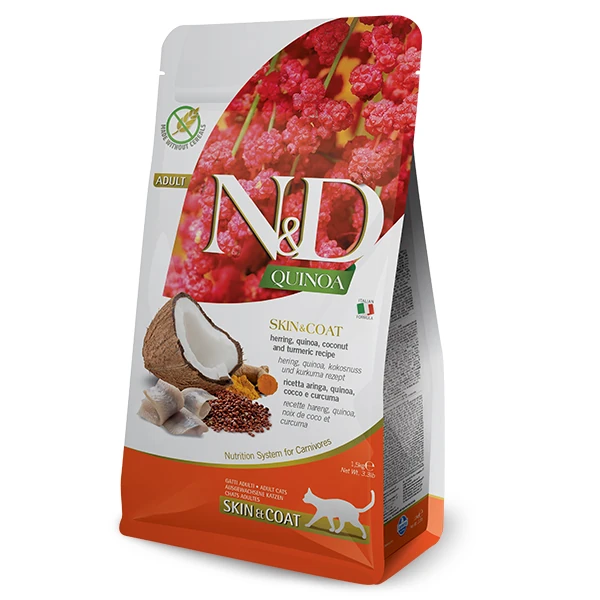 N&D Quinoa Skin Coat Ringa Balığı Yetişkin Kedi Maması