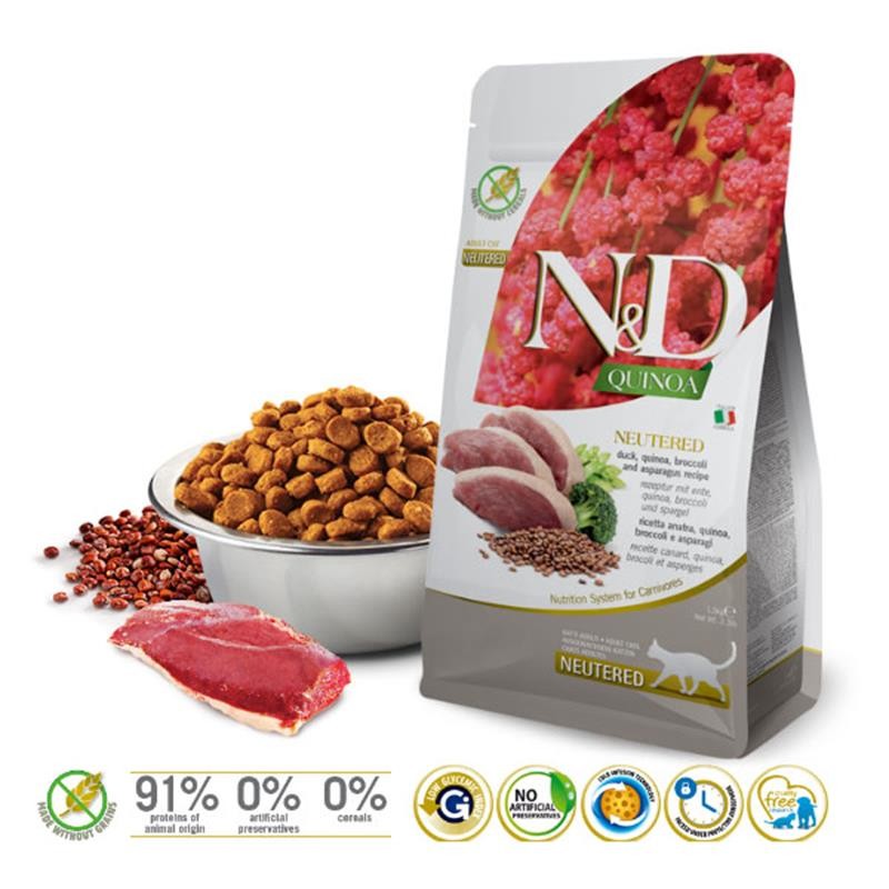 N&D Quinoa Ördekli ve Brokolili Kısırlaştırılmış Kedi Maması