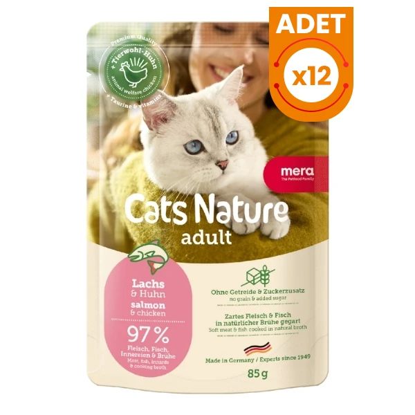 Mera Cats Nature Somonlu Pouch Yetişkin Konserve Kedi Maması - 12 Adet 85 Gr