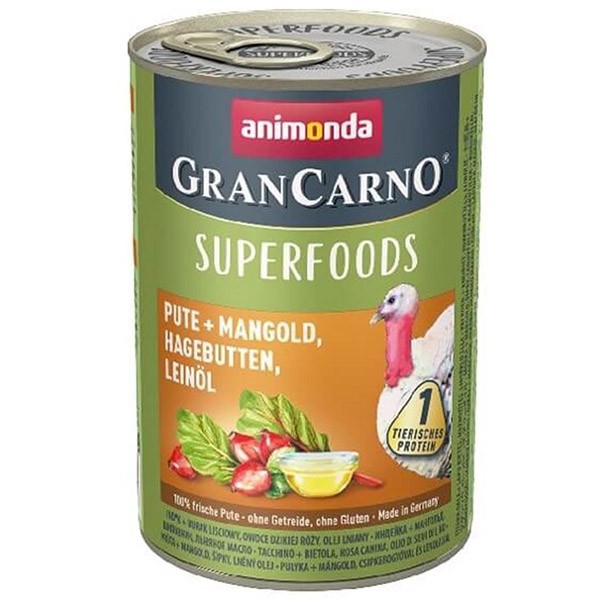 Animonda Gran Carno Superfoods Hindi Pazı ve Kuşburnlu Yetişkin Köpek Konservesi