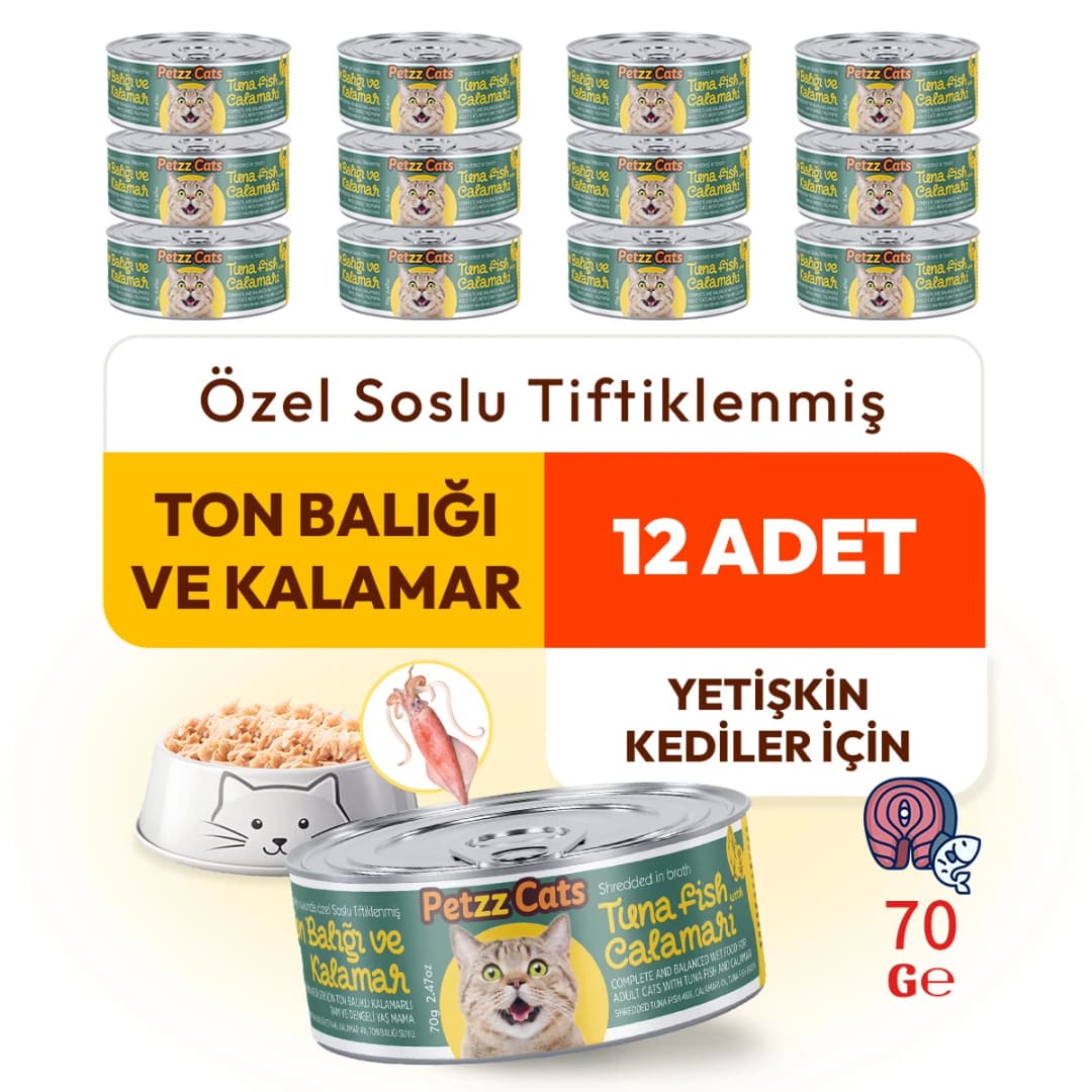 PetzzCats Ton Balığı & Kalamar Konserve Kedi Maması