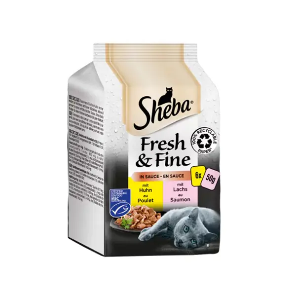 Sheba Pouch Fresh & Fine Sos İçerisinde Tavuklu ve Somonlu Yetişkin Konserve Kedi Maması