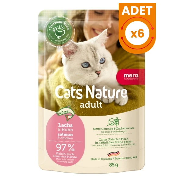 Mera Cats Nature Somonlu Pouch Yetişkin Konserve Kedi Maması - 6 Adet 85 Gr