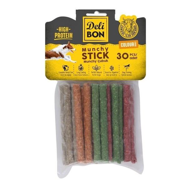 Delibon Munchy Karışık Renk İnce Deri Çubuk Köpek Ödülü