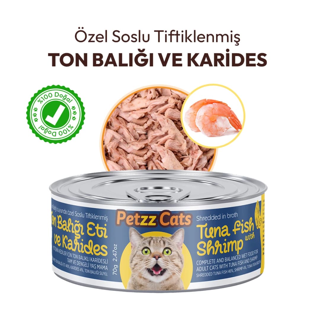 PetzzCats Mama ile Kedi İdrar Yolu Sorunlarına Pratik Çözümler 3 PetzzCats Ton Balığı & Karides Konserve Kedi Maması