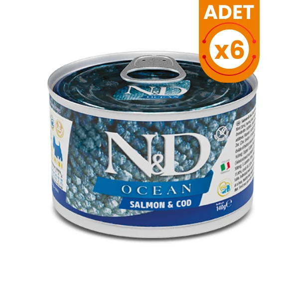 N&D Ocean Somonlu ve Morina Balıklı Mini Irk Konserve Yaş Köpek Maması - 6 Adet 140 Gr