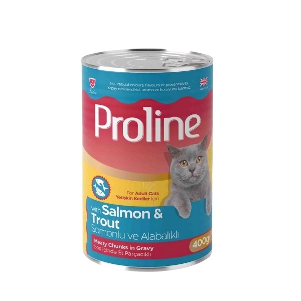 Proline Sos İçinde Et Parçacıklı Somonlu ve Alabalıklı Yetişkin Konserve Kedi Maması