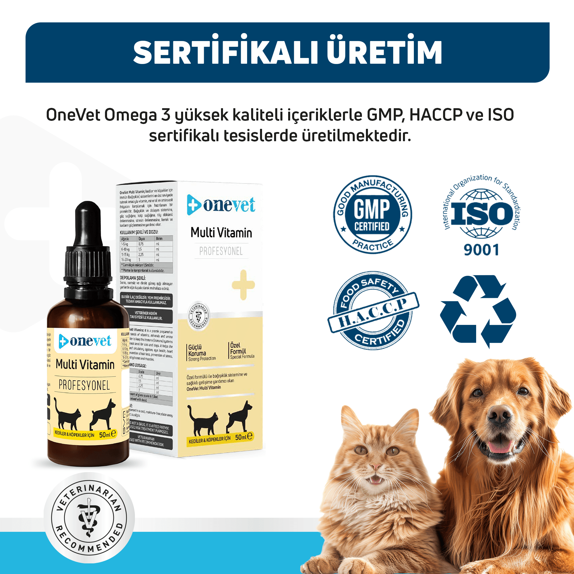 OneVet Multi Vitamin Kedi ve Köpekler İçin Gelişim ve Bağışıklık Destekleyici Takviye