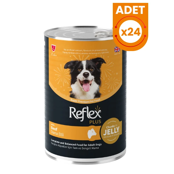 Reflex Plus Jöle İçinde Dana Etli Yetişkin Konserve Köpek Maması - 24 Adet 400 Gr
