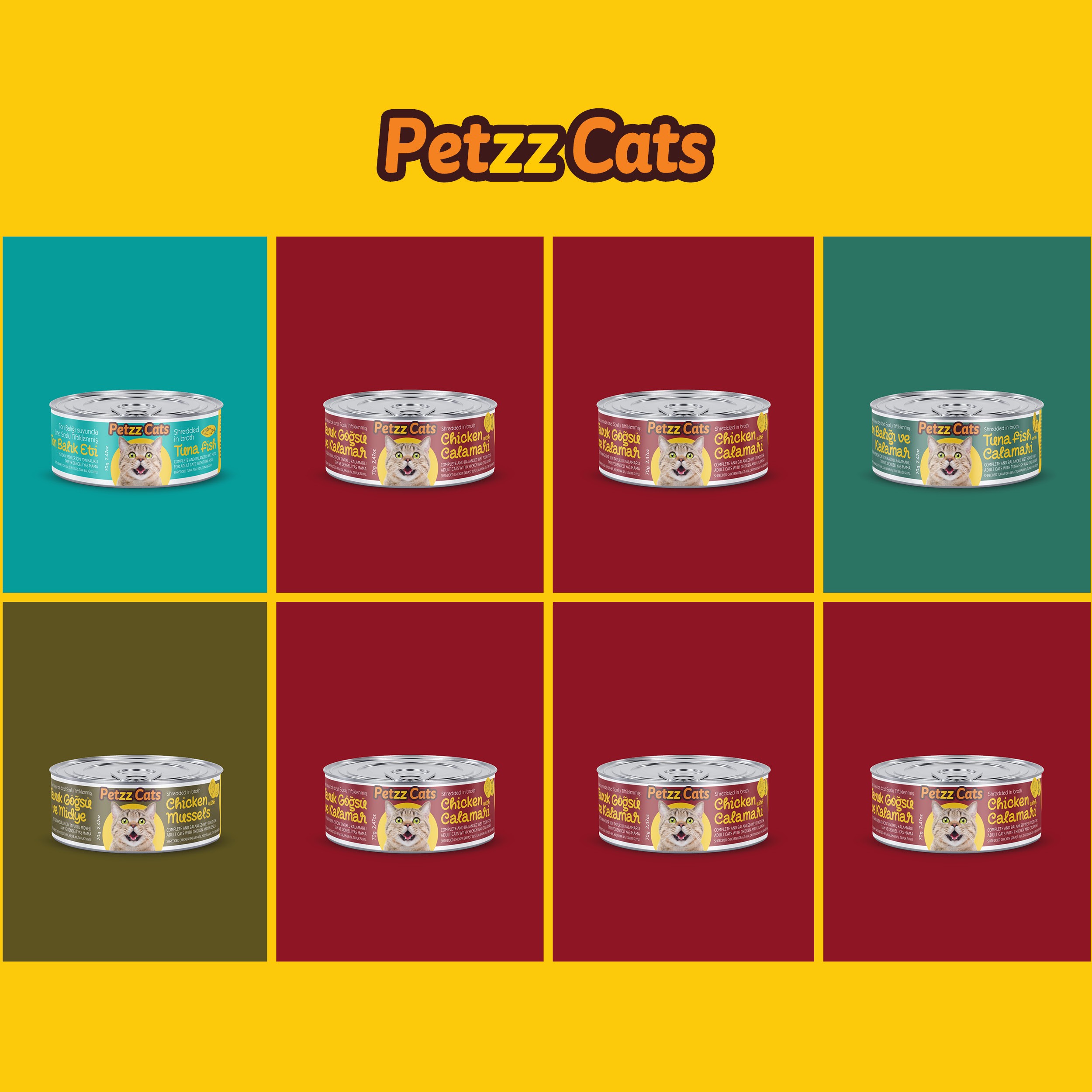 PetzzCats Tavuk & Kalamar Konserve Kedi Maması