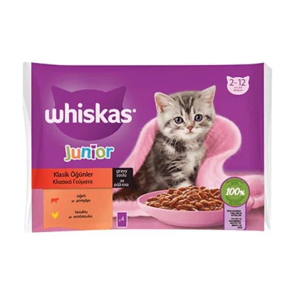 Whiskas Pouch Sos İçinde Sığırlı ve Tavuklu Yavru Kedi Konservesi