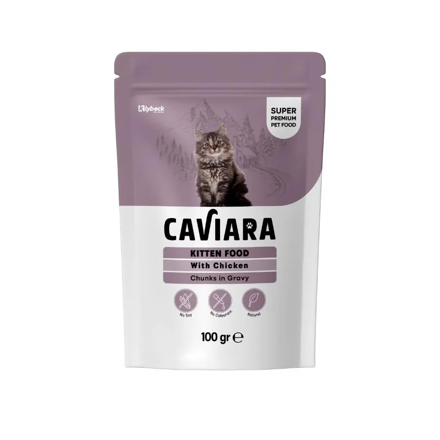Caviara Pouch Sos İçinde Et Parçacıklı Tavuklu Yavru Kedi Konservesi