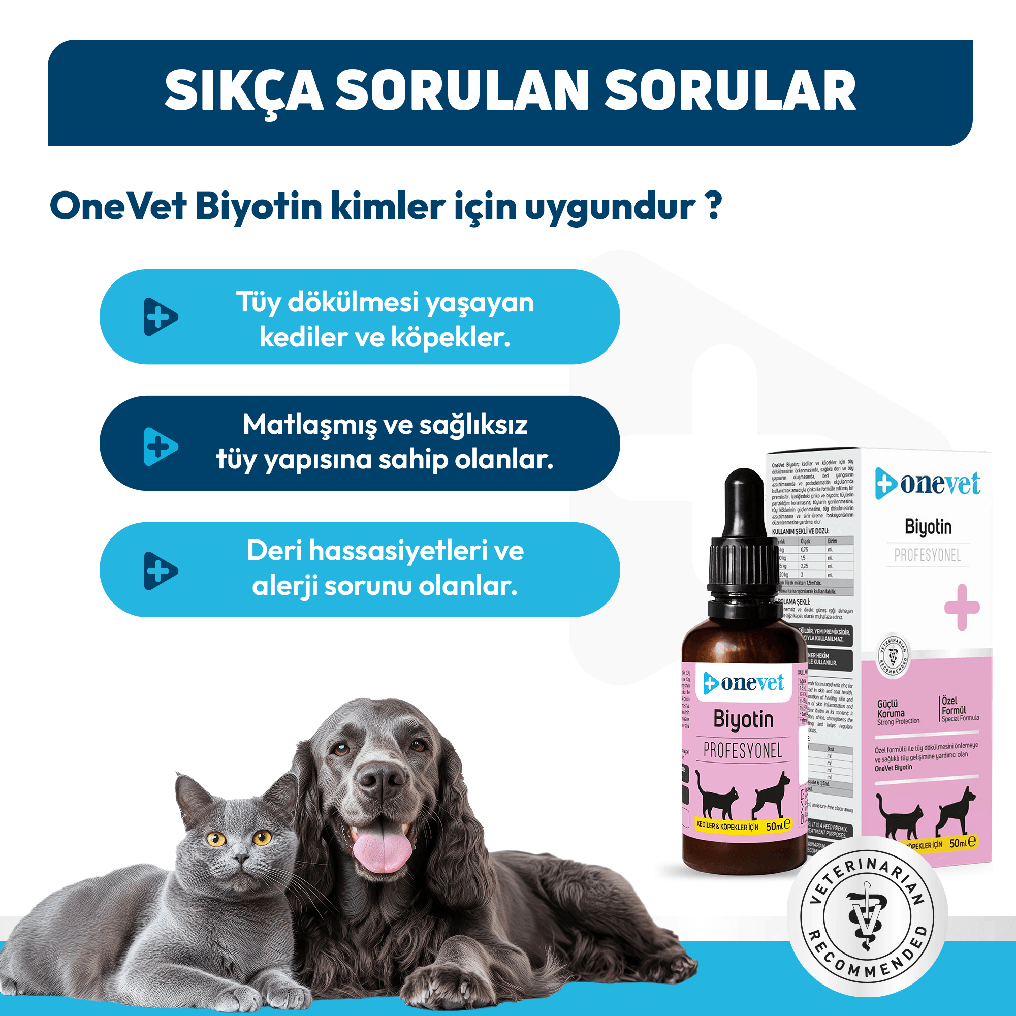 OneVet Biotin Kedi ve Köpekler İçin Tüy Dökülmesini Önleyici Damla