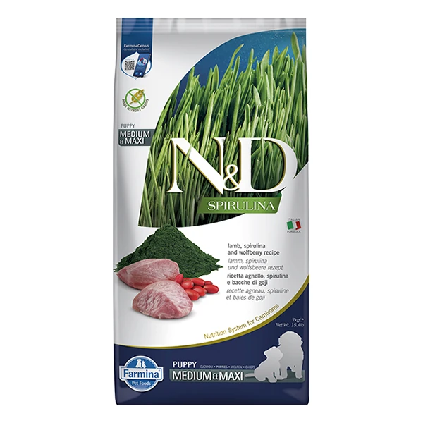 N&D Spirulina Kuzu Etli Orta ve Büyük Irk Yavru Köpek Maması - 7 Kg