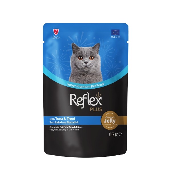 Reflex Plus Jöle İçinde Ton Balıklı ve Alabalıklı Pouch Yetişkin Konserve Kedi Maması