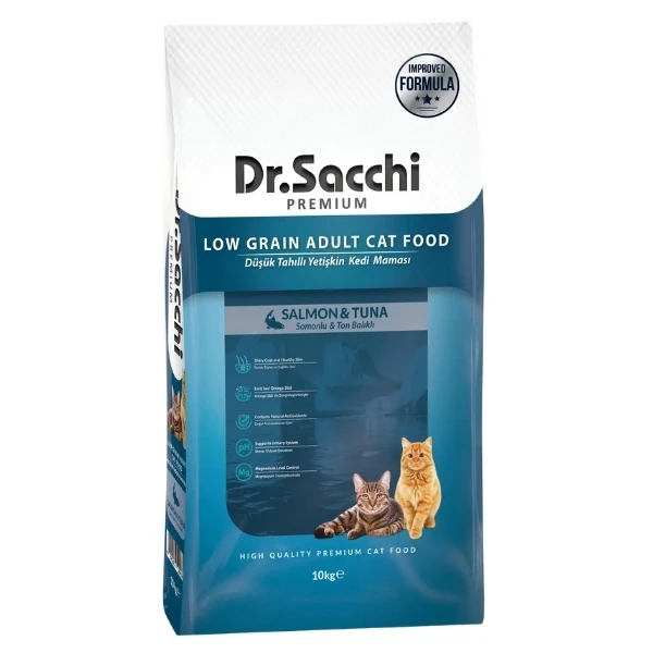 Dr.Sacchi Premium Somonlu ve Ton Balıklı Düşük Tahıllı Yetişkin Kedi Maması - 10 Kg