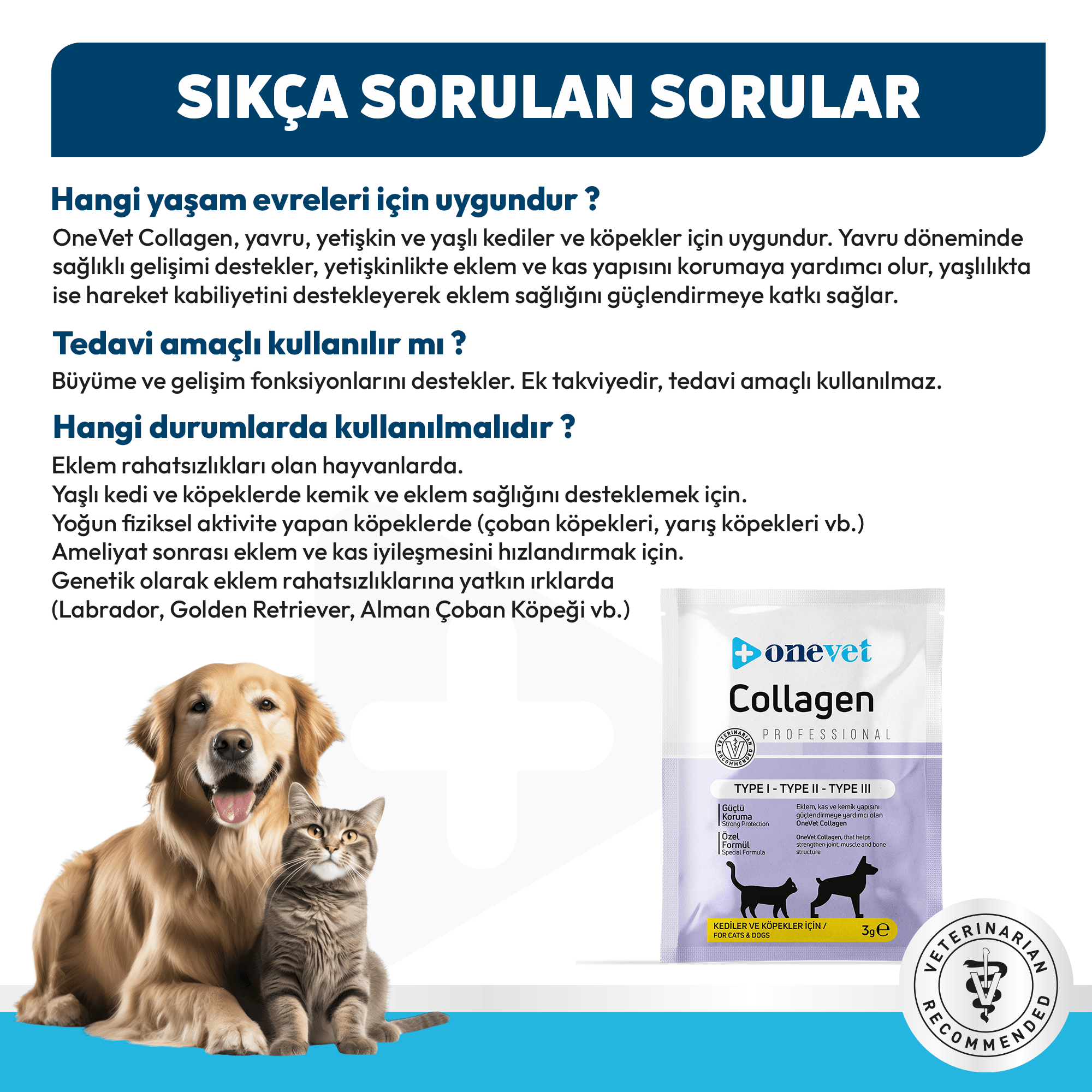 OneVet Collagen Kedi ve Köpekler için Eklem ve Kas Destekleyici Saşe