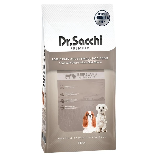 Dr.Sacchi Premium Sığır ve Kuzu Etli Düşük Tahıllı Mini Irk Yetişkin Köpek Maması - 12 Kg