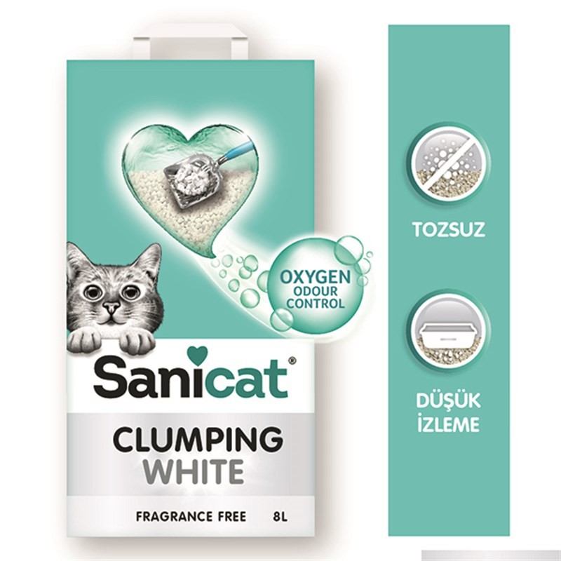 Sanicat Clumping White Oksijen Kontrol Süper Topaklanan Kedi Kumu