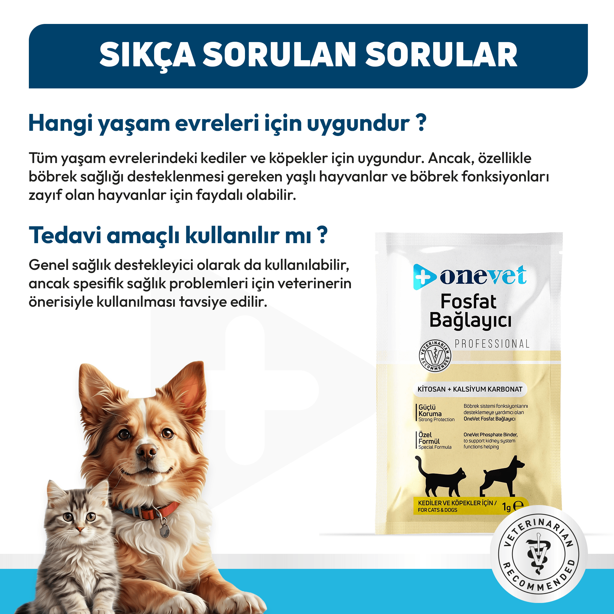 OneVet Fosfat Bağlayıcı Kedi ve Köpekler İçin Böbrek Sağlığı Destekleyici Saşe
