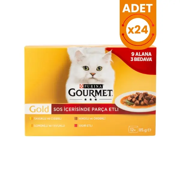 Gourmet Gold Sos İçinde Parça Etli Karışık Lezettler Yetişkin Konserve Kedi Maması