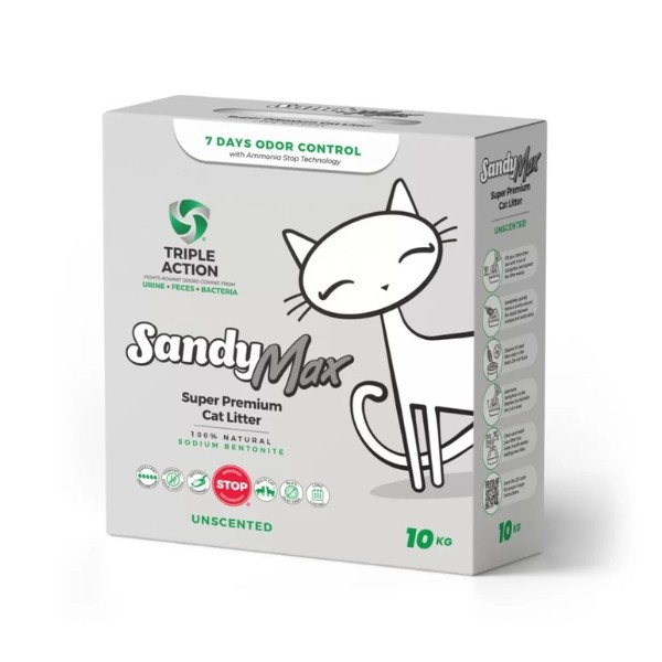 Sandy Max Triple Action Tozsuz Topaklanan Bentonit Doğal Kedi Kumu