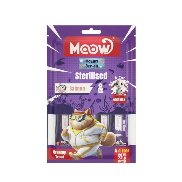Moow Somonlu ve Keçi Sütlü Kısırlaştırılmış Sıvı Kedi Ödül Maması