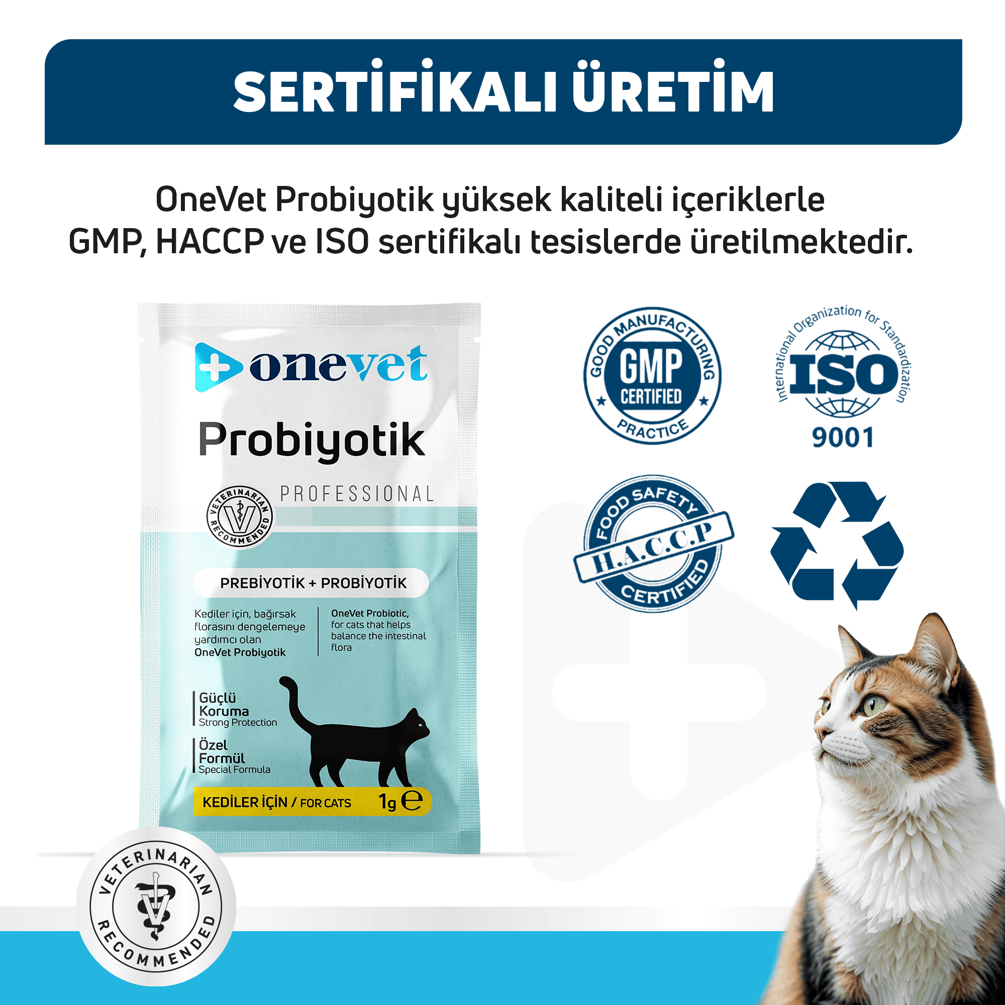 OneVet Probiyotik Kediler için Sindirim ve Bağışıklık Güçlendirici Saşe