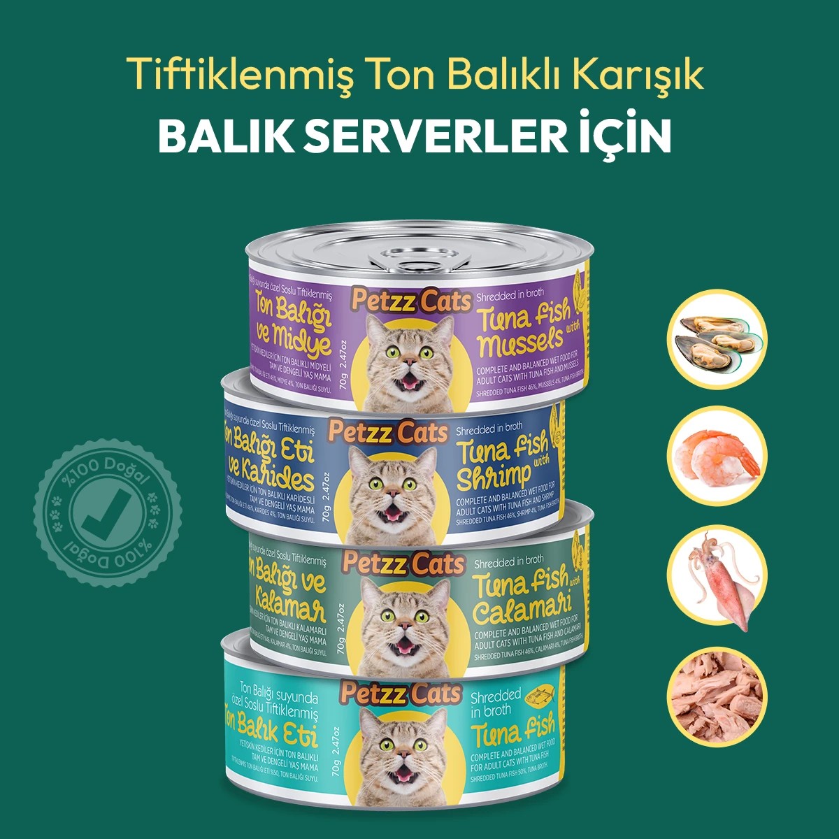PetzzCats Ton Balıklı Karışık Konserve Kedi Maması