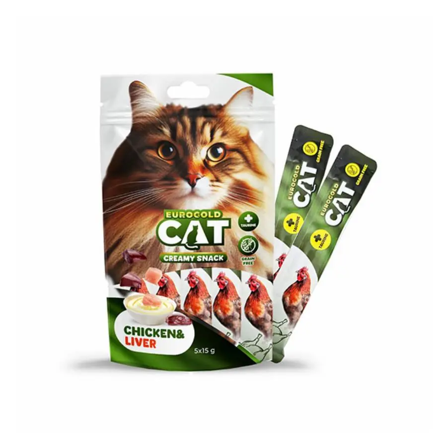 EuroGold Cat Tavuk ve Ciğerli Sıvı Kedi Ödülü 5x15Gr