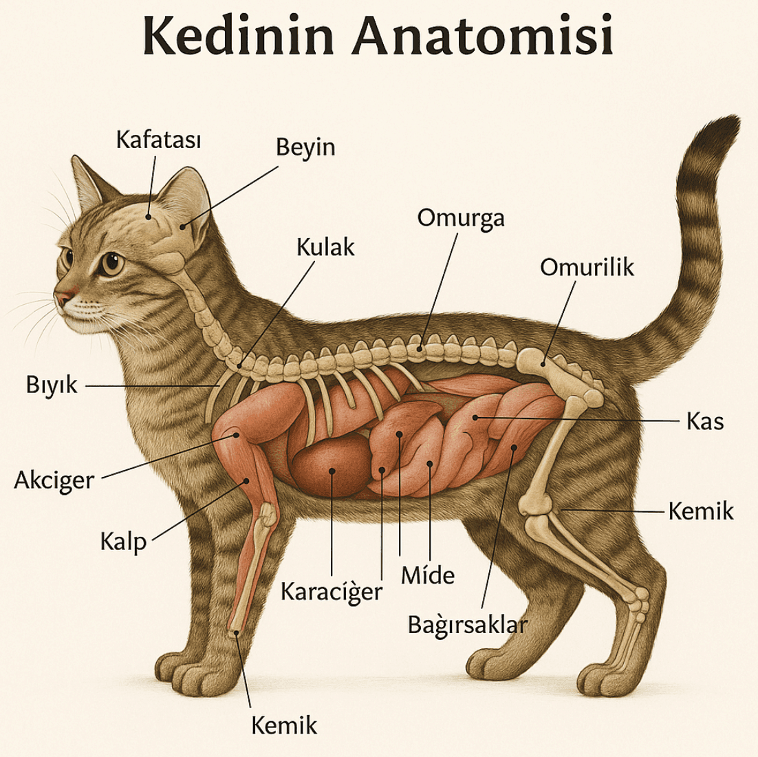 Kedinin Anatomisi: Organlar, Kemikler, Duyular