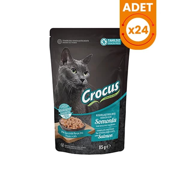 Crocus Tahılsız Pouch Jöleli Somonlu Kısırlaştırılmış Konserve Kedi Maması
