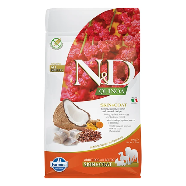 N&D Quinoa Skin Coat Ringa Balıklı Mini Yetişkin Köpek Maması - 800 Gr