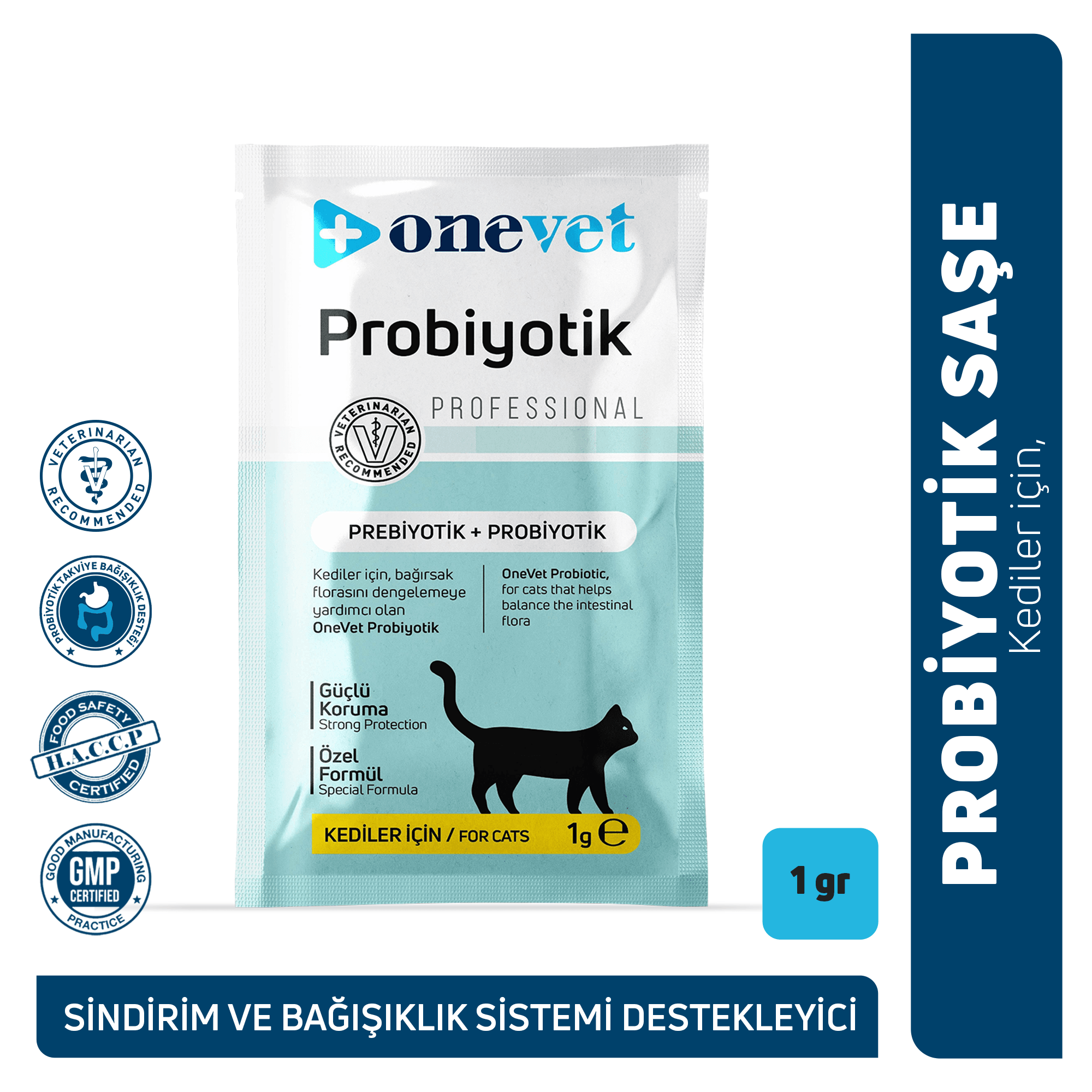 OneVet Probiyotik Kediler için Sindirim ve Bağışıklık Güçlendirici Saşe