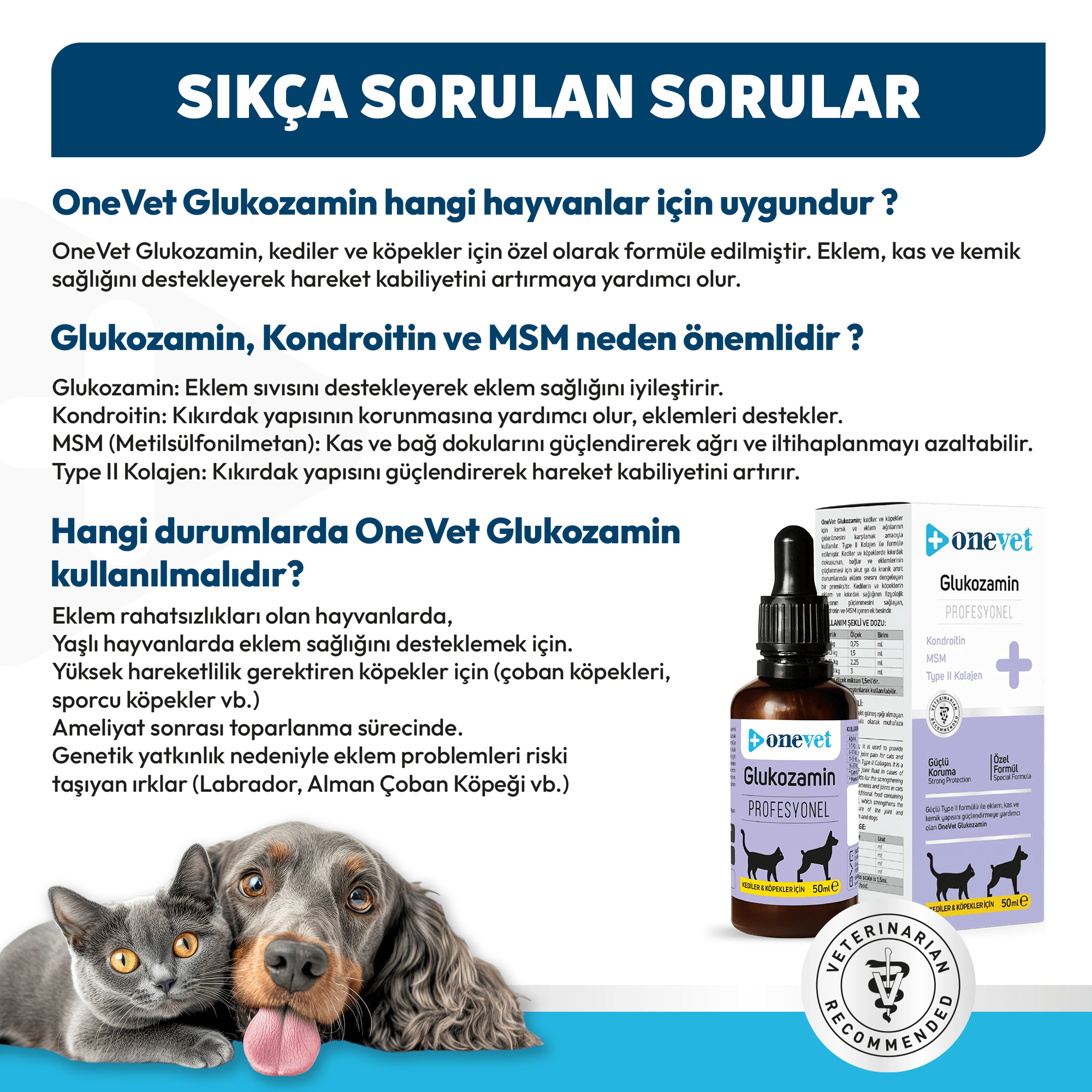 OneVet Glukozamin Kedi ve Köpekler İçin Eklem, Kas ve Kıkırdak Sağlığı Destekleyici Damla