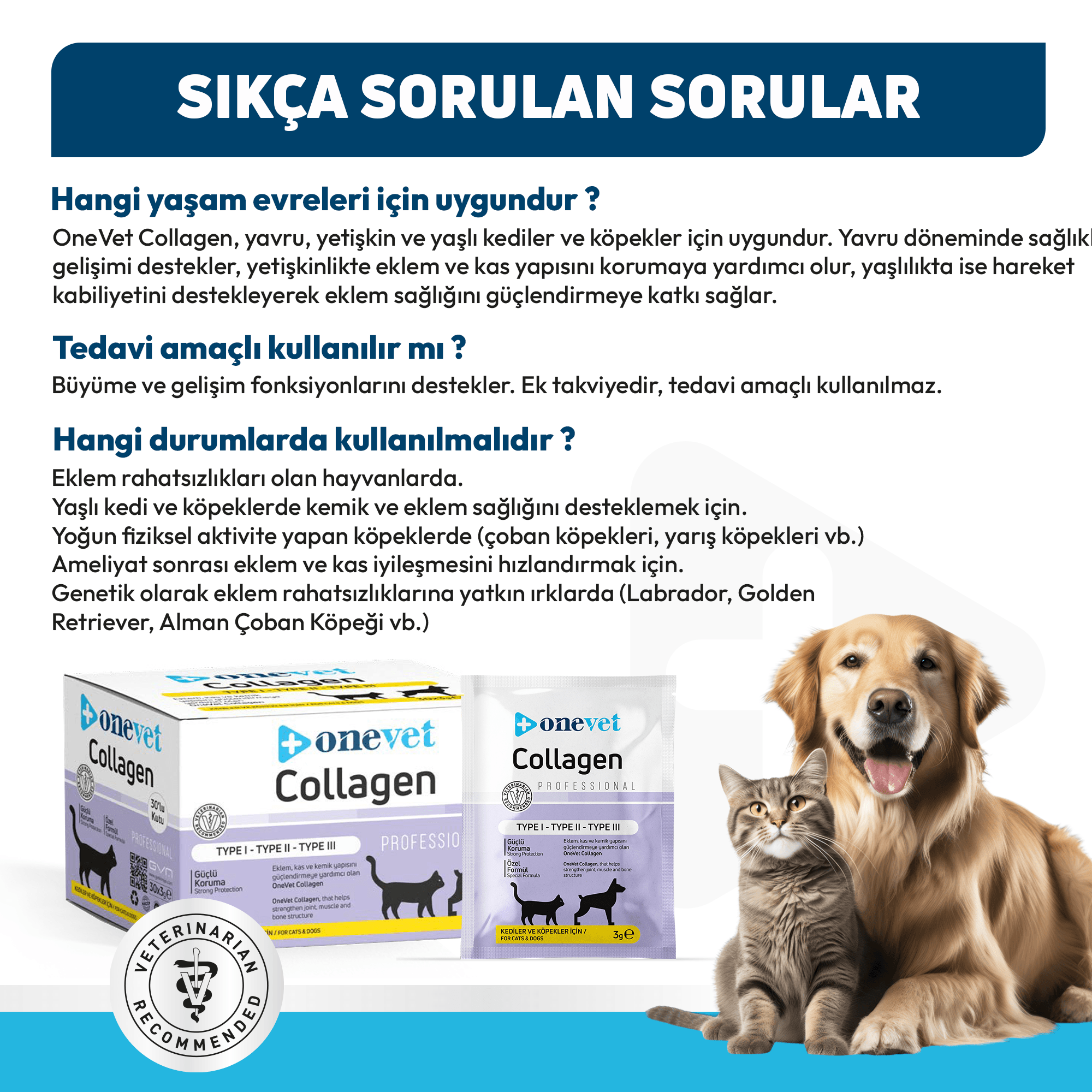 OneVet Collagen Kedi ve Köpekler için Eklem ve Kas Destekleyici Saşe