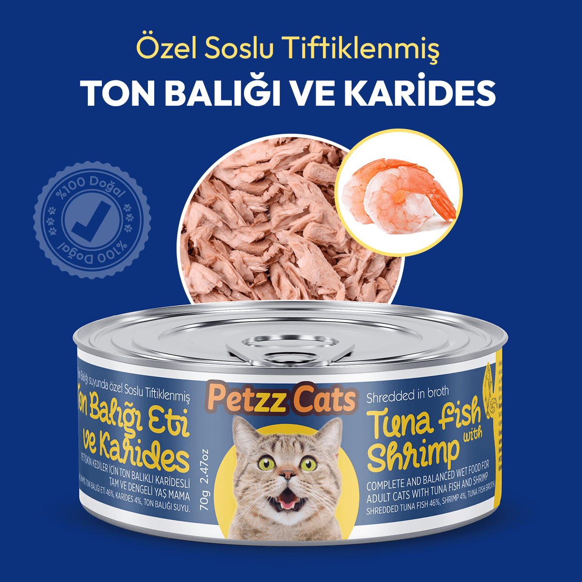 PetzzCats Lezzetli Sos İçinde Taze Fileto Ton Balıklı ve Karidesli Konserve Kedi Maması
