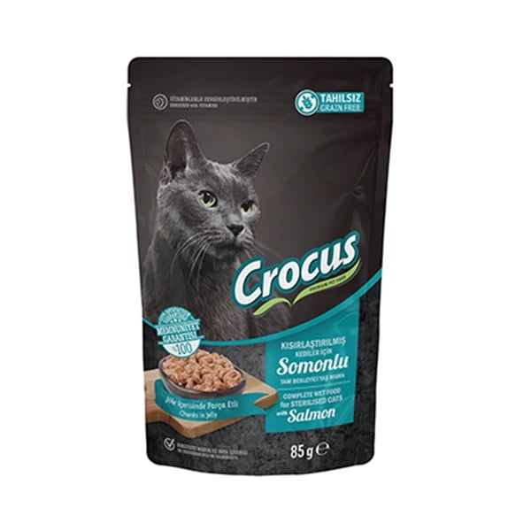 Crocus Tahılsız Pouch Jöleli Somonlu Kısırlaştırılmış Konserve Kedi Maması