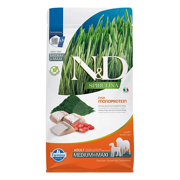 N&D Spirulina Ringa Balıklı Medium Maxi Yetişkin Köpek Maması
