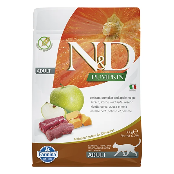 N&D Pumpkin Balkabaklı Geyik Etli ve Elmalı Yetişkin Kedi Maması - 300 Gr