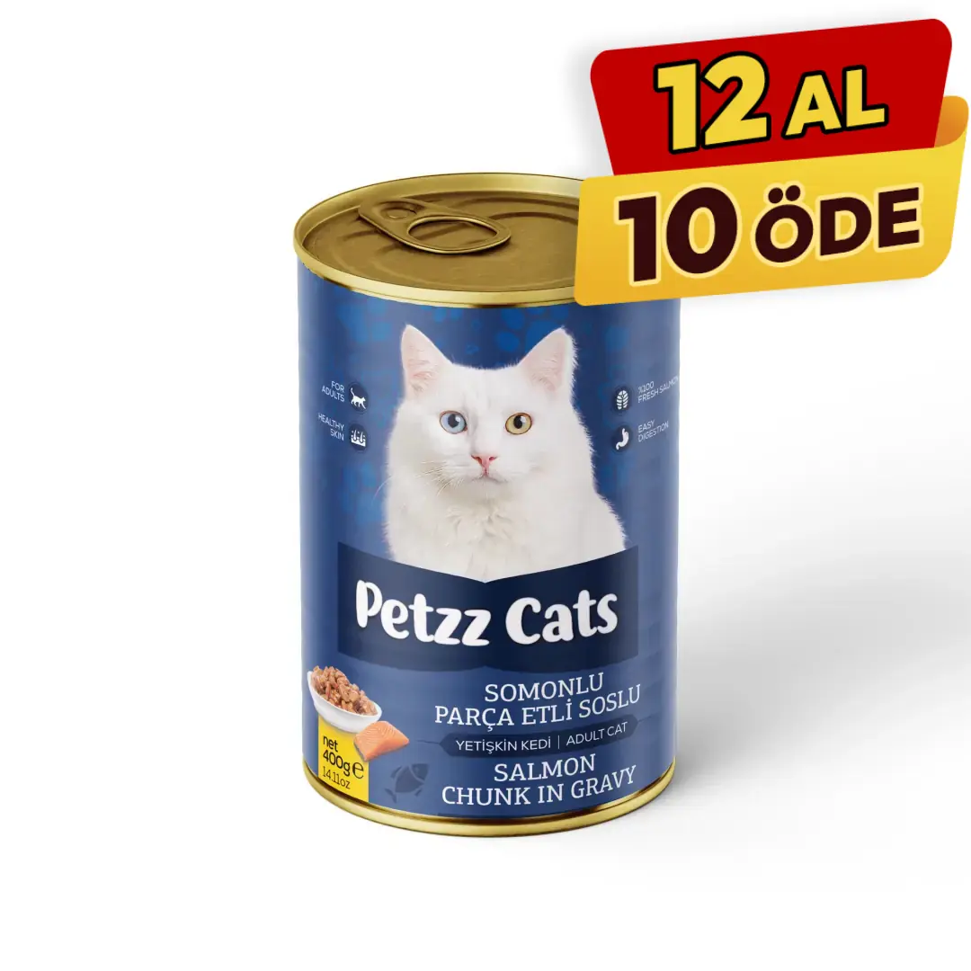 PetzzCats Mama ile Kedi İdrar Yolu Sorunlarına Pratik Çözümler 4 PetzzCats Somonlu Yetişkin Kedi Konservesi